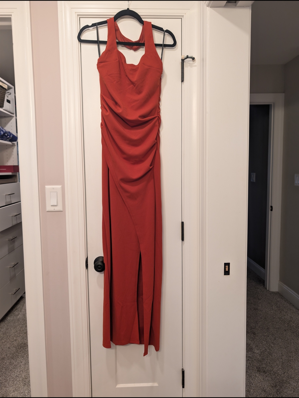 Lulu's Abriana Rust Orange Pleated Halter Maxi Dress - Picture 5 of 8